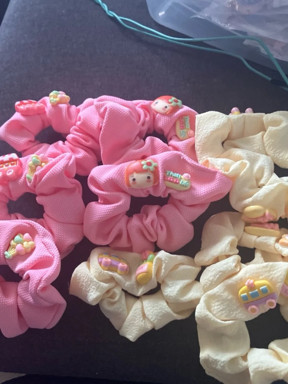 Pink and yellow Kids Scrunchie with Cute Pastel Charms